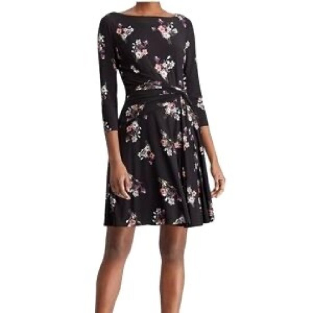 Chaps Black Floral Fit-and-Flare Dress